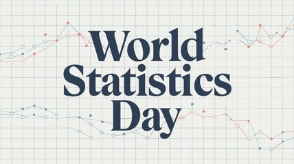 Vector art of world statistics day text overlaid on a grid with fluctuating line graphs, representing data trends and analysis in statistics