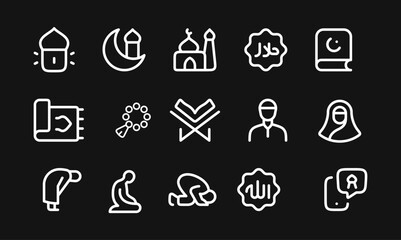 Islamic Icons Set Line Style Vector Illustration Ramadan Kareem Symbols Design Elements