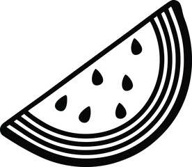 Simple black and white hand drawn slice of juicy watermelon with seeds and rind outline delicious summer fruit art