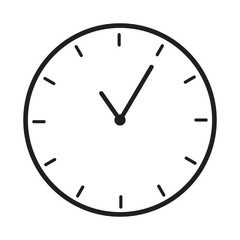 Simple black clock icon showing a few minutes past one on a white background
