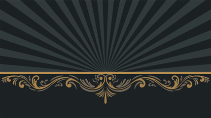 Dark Background with Sunburst Rays and Decorative Golden Floral Border banner header