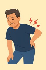 Man experiencing back pain with red lightning bolts indicating discomfort