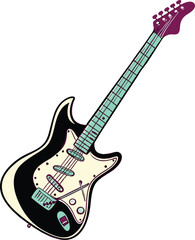 Fototapeta premium Electric guitar illustration with vibrant colors and a retro vibe, perfect for music lovers, bands, and creative projects, vintage aesthetic