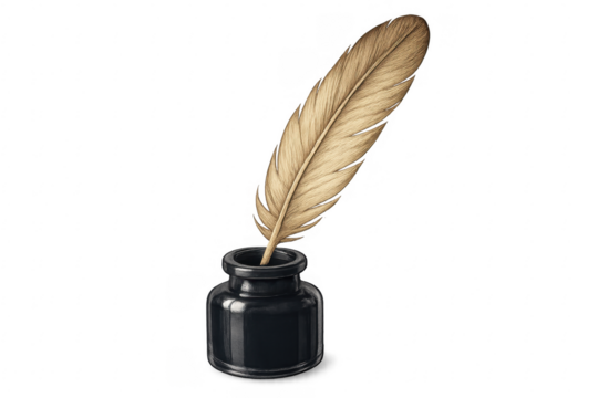 Quill pen in inkwell writing historical literature concept