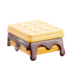 3D Render of Melting Chocolate Dessert Sandwich on Transparent Background