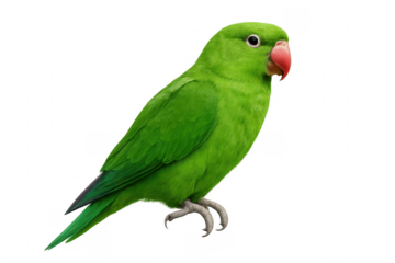 Green parrot looking right with transparent background