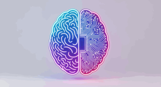 Futuristic Digital Brain with Circuitry and Neon Glow.