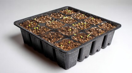 Seedlings growing in a plant tray with soil and sprouts