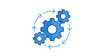 Obraz premium Blue Gears with Arrows Illustrating a Continuous Process or Workflow.