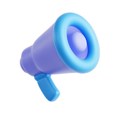 Blue and Purple 3D Rendered Megaphone Illustration on Transparent Background for Communication Announcement and Message Delivery