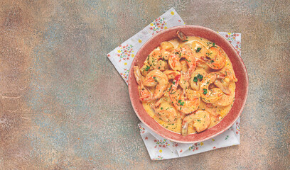 shrimp in creamy garlic sauce, with spices and herbs,