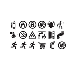 Set of emergency and safety icons simple black glyph vector symbols for web and mobile design isolated on white background