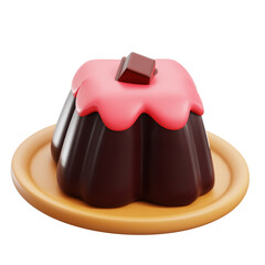 Chocolate Cake with Pink Frosting on Beige Plate Against Transparent Background