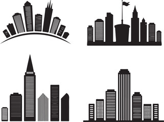 Modern Cityscape Silhouette Collection Vector Set for Urban Projects and Designs