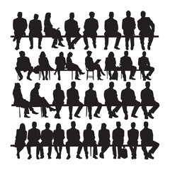 Silhouette illustration of four people sitting at a table having a conversation and drinking coffee | editable eps vectors.