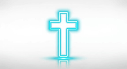 Obraz premium Glowing Blue Neon Cross Outline Symbol.