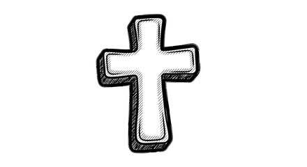 Obraz premium Hand-drawn Christian cross with a bold outline and subtle shading.