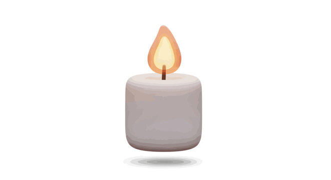 Burning White Candle with Bright Flame.