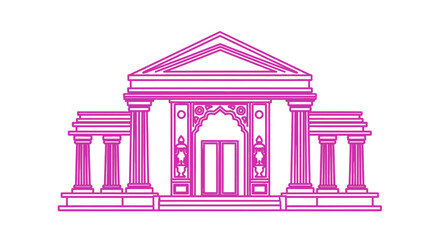 Ornate Pink Classical Building Facade with Columns and Pediment. © kopi