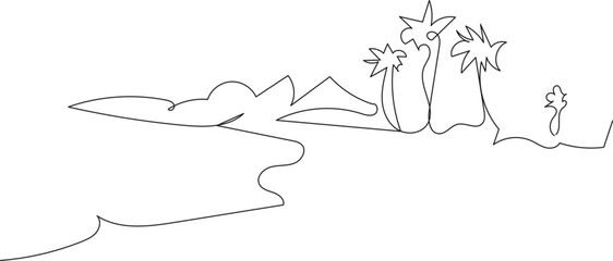 Minimalist hand drawn sketch of a winding path leading through rolling hills and trees