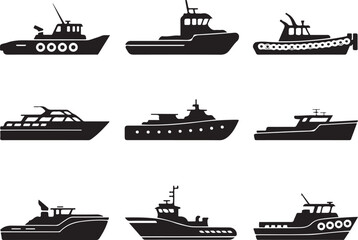 Set of Boat Silhouettes Nautical Vessel Watercraft Transportation Maritime Transport Icons
