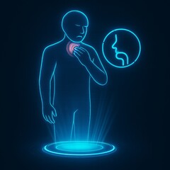 Digital hologram shows silhouette of person with sore throat touching neck