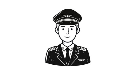 Obraz premium Hand-drawn sketch illustration of a smiling male airline pilot in a captains uniform.