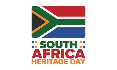 South Africa Heritage Day. Happy holiday. Celebrate culture and traditions of nation. South African flag. Poster with illustration. Pattern design. Vector