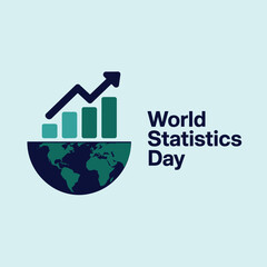 Vector art of world statistics day graphic featuring a rising bar chart and arrow over a globe, symbolizing economic growth and data trends