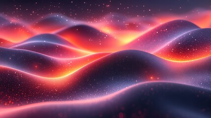 Abstract Colorful Waves with Shimmering Sparkles in Deep Space
