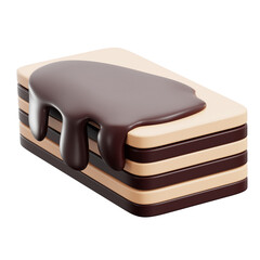 Stacked Wafer with Chocolate Syrup 3D Rendered on Transparent Background for Confectionery Design and Sweet Treat Illustration