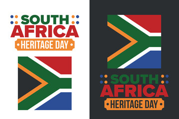 South Africa Heritage Day. Happy holiday. Celebrate culture and traditions of nation. South African flag. Poster with illustration. Pattern design. Vector