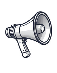 A stylized white megaphone