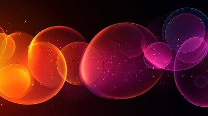 Colorful abstract bubbles with glowing light effects on black background