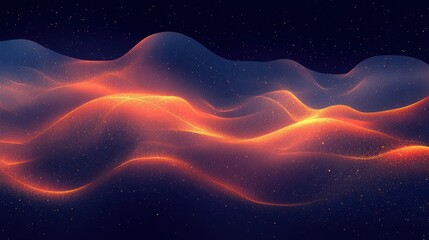 Abstract Flowing Waves with Glowing Orange Highlights in Space