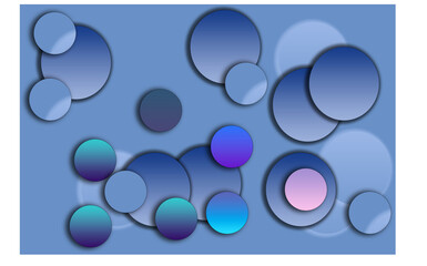 Abstract blue circles with gradient colors and soft shadows create a modern, calming background.