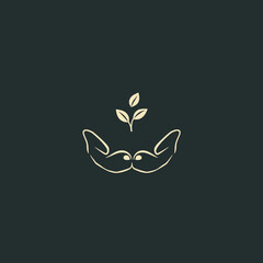 Fototapeta premium Simple line drawing of hands cupping a small plant, symbolizing growth.