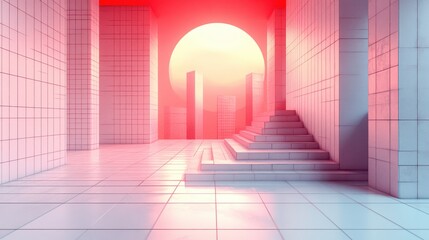 Abstract Geometric Landscape with Sunlight and Minimalist Structures