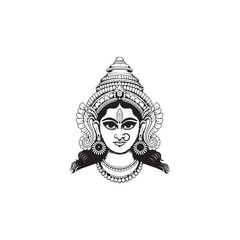 Kali Face Sacred Line Art Black Vector Illustration