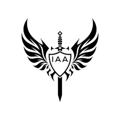 Obraz premium Winged Sword and Shield Logo Design, Tribal Warrior Emblem Vector, IAA Later Logo,IAA sword, shield, IAA wings, logo, IAA emblem, crest, IAA insignia, tribal, IAA tattoo, warrior, IAA knight, guar