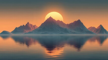 Serene Sunset Over Majestic Mountains with Tranquil Reflection