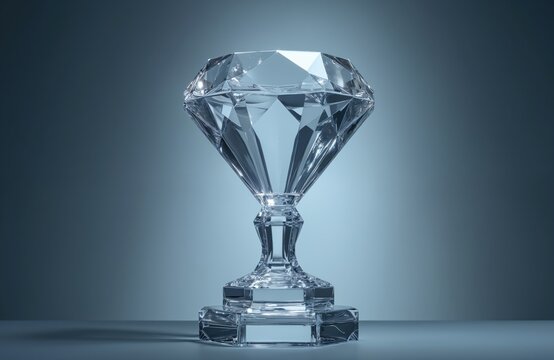 Diamond shaped crystal trophy gleams under soft light. This award represents achievement prestige success and recognition. It signifies excellence and a champion victory in any competition.