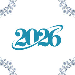 2026 Elegant Typography Vector – Minimal Calligraphic Year Design with Floral Corners on White Background
