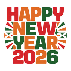 Happy New Year 2026 Bold Typography Vector – Colorful Geometric Festive Greeting Card Design