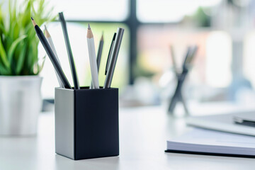 Pencils in Holder on Desk &ndash; Modern Workspace Setup
