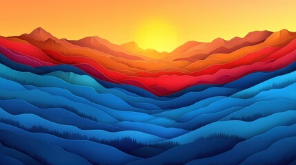 Vibrant Landscape at Sunrise with Colorful Waves of Terrain