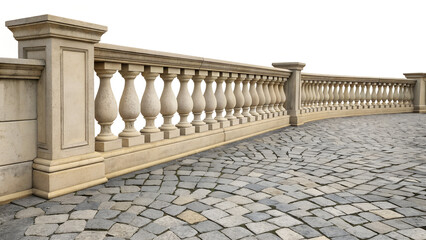 Classic stone italian balustrade. Balustrade, terrace, porch or balcony railing, fencing sections with baluster. 