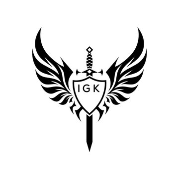 Winged Sword and Shield Logo Design, Tribal Warrior Emblem Vector, IGK Later Logo, 
