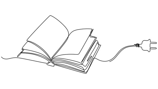 Self drawing line animation power plug Electrical continuous one single line drawn concept video, Continuous drawing line art of open book. Hand drawn one line. 4k animation, stock footage, Animated