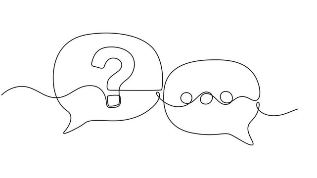 Animated self drawing of continuous line draw question mark and speech bubble.  Full length one line animation. 4K, Animated self drawing of continuous line draw Quick tips. Continuous one line draw